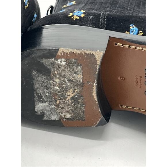 Coach Bowery Black Suede Floral Embroidery Chelsea Ankle Boots Booties 2” Sz 6 - Picture 13 of 16